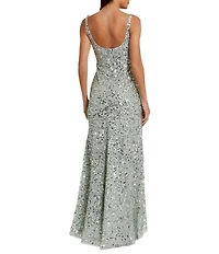 Mac Duggal Scoop Neck Sequined Sheath Gown