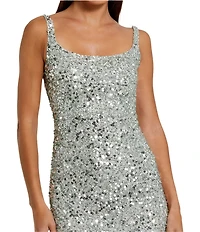 Mac Duggal Scoop Neck Sequined Sheath Gown
