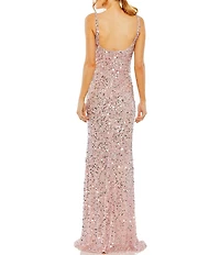 Mac Duggal Scoop Neck Sequined Sheath Gown
