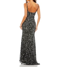 Mac Duggal Scoop Neck Sequined Sheath Gown