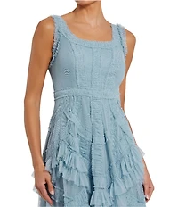 Mac Duggal Scoop Neck Sleeveless Micro Ruffle Mesh Aline Midi Dress