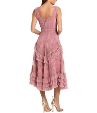 Mac Duggal Scoop Neck Sleeveless Micro Ruffle Mesh Aline Midi Dress