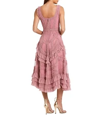 Mac Duggal Scoop Neck Sleeveless Micro Ruffle Mesh Aline Midi Dress