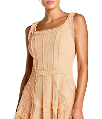 Mac Duggal Scoop Neck Sleeveless Micro Ruffle Mesh Aline Midi Dress