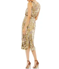 Mac Duggal Sequin Crew Neck Sleeveless Blouson Midi Dress