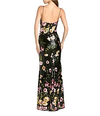 Mac Duggal Sequin Embroidered Floral Sweetheart Neck Sleeveless Spaghetti Straps Chemise Gown
