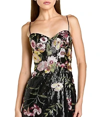 Mac Duggal Sequin Embroidered Floral Sweetheart Neck Sleeveless Spaghetti Straps Chemise Gown