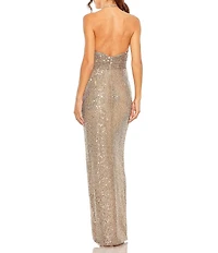 Mac Duggal Halter Neck Front Slit Sequin Gown