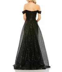 Mac Duggal Sequin Off The Shoulder Cap Sleeve Panel Train Gown