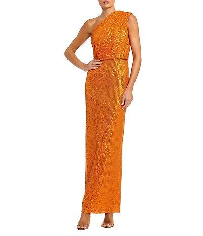 Mac Duggal Sequin Ruched One Shoulder Gown