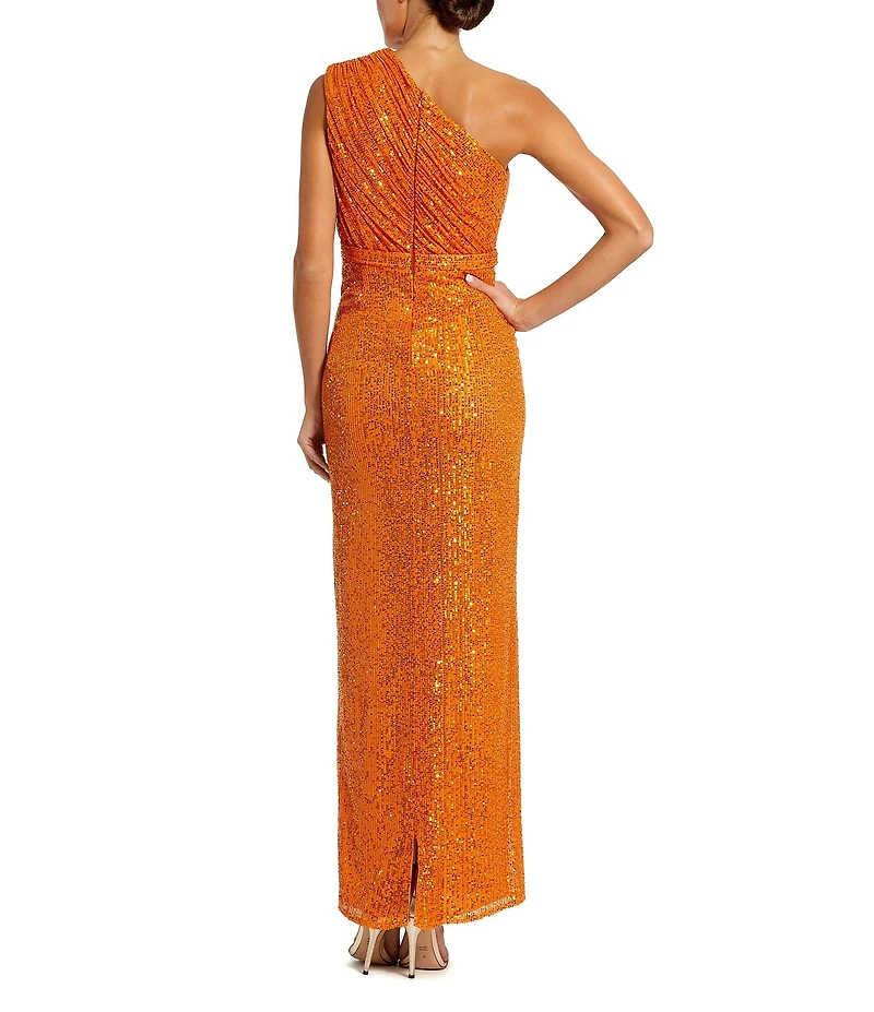 Mac Duggal Sequin Ruched One Shoulder Gown