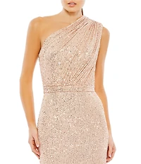 Mac Duggal Sequin Ruched One Shoulder Gown