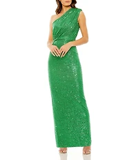 Mac Duggal Sequin Ruched One Shoulder Gown