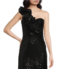 Mac Duggal Sequin Ruffle One Shoulder Sleeveless Gown
