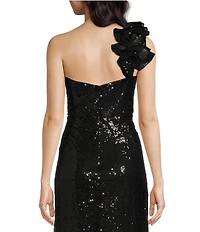 Mac Duggal Sequin Ruffle One Shoulder Sleeveless Gown