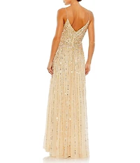 Mac Duggal Sequin Sleeveless Surplice V Neck Wrap Over A-Line Gown