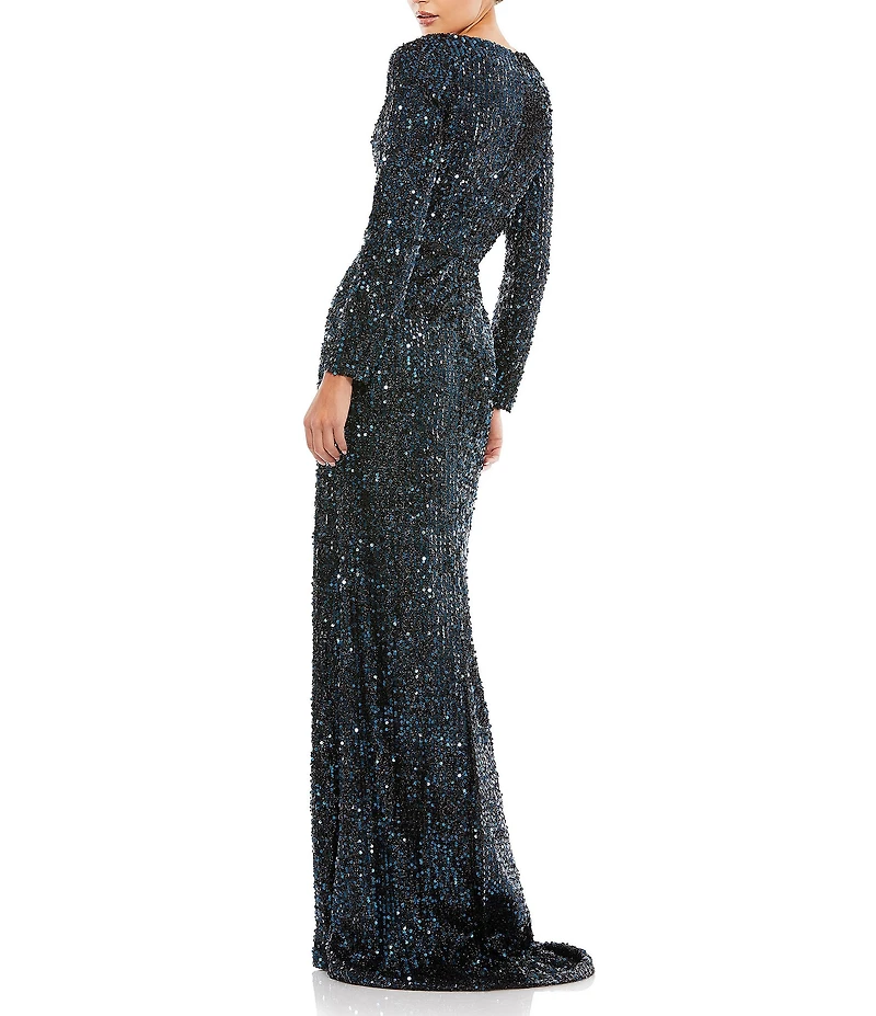 Mac Duggal Sequin Sweetheart Neck Long Sleeve Gown