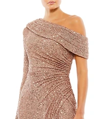 Mac Duggal Sequined Drop Shoulder Faux Wrap Gown