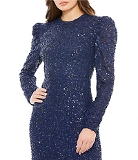Mac Duggal Sequined Long Sleeve High Neck Midi Dress