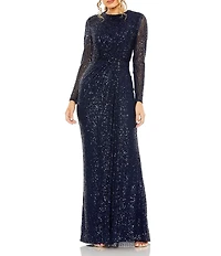 Mac Duggal Sequined Long Sleeve Side Knot Gown