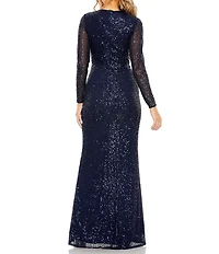 Mac Duggal Sequined Long Sleeve Side Knot Gown