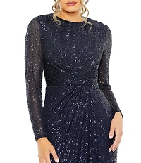 Mac Duggal Sequined Long Sleeve Side Knot Gown