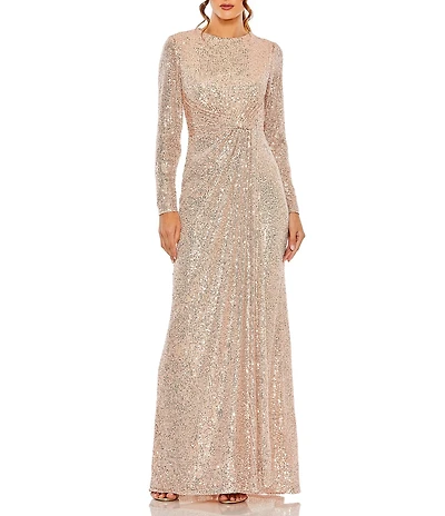 Mac Duggal Sequined Long Sleeve Side Knot Gown