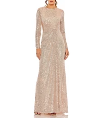 Mac Duggal Sequined Long Sleeve Side Knot Gown