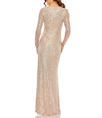 Mac Duggal Sequined Long Sleeve Side Knot Gown