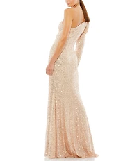 Mac Duggal Sequined One Shoulder Trumpet Gown