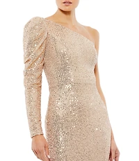 Mac Duggal Sequined One Shoulder Trumpet Gown