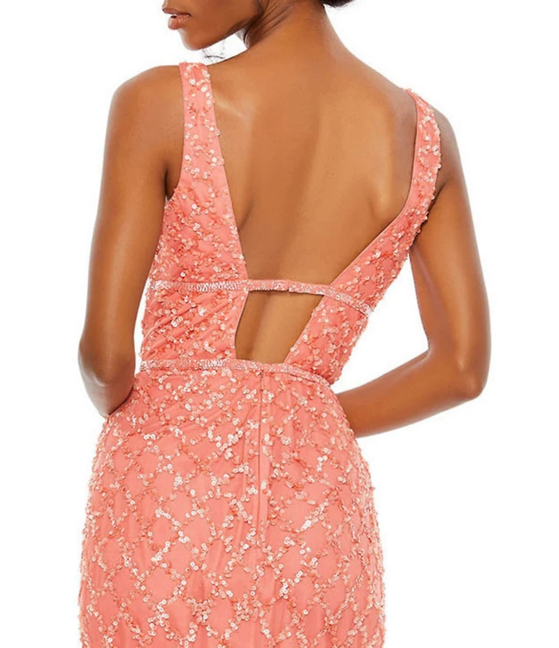 Mac Duggal Sequined Deep V-Neck Sleeveless Gown