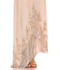 Mac Duggal Sheer Chiffon Beaded One Shoulder Asymmetrical Flowy Caftan Gown