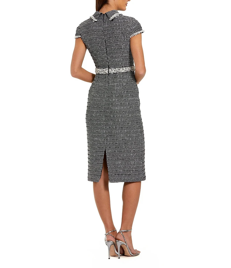 Mac Duggal Short Sleeve Boucle Button Up Collared Midi Dress