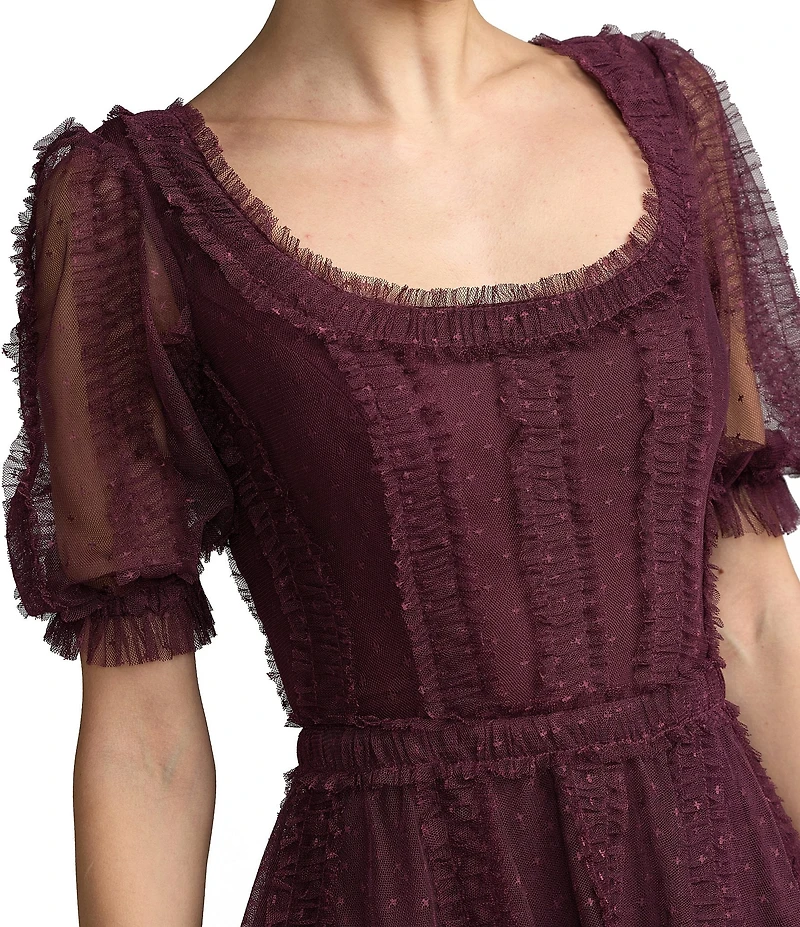 Mac Duggal Short Sleeve Micro Ruffle Maxi Dress
