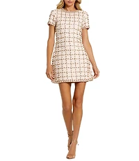 Mac Duggal Short Sleeve Rhinestone Beaded Neoprene Mini Dress
