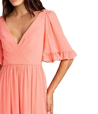 Mac Duggal Short Sleeve Ruffle Trim A-Line Long Dress