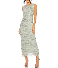 Mac Duggal Sleeveless Beaded Mesh Column Midi Dress