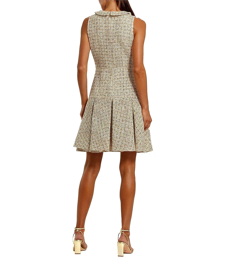 Mac Duggal Sleeveless Button Up Boucle Pleated Mini Dress