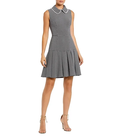 Mac Duggal Sleeveless Collared Boucle Pleated Mini Dress