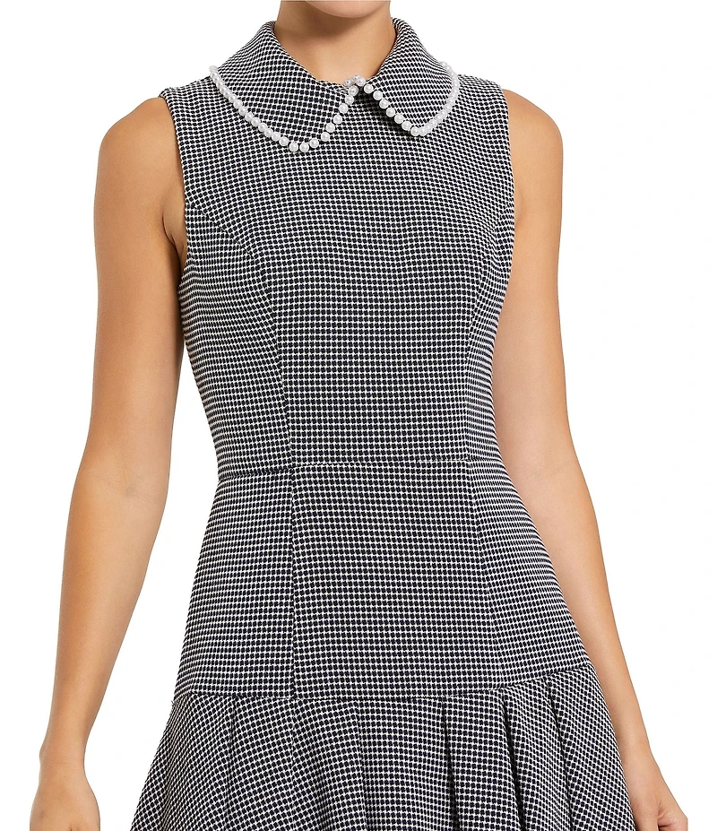 Mac Duggal Sleeveless Collared Boucle Pleated Mini Dress