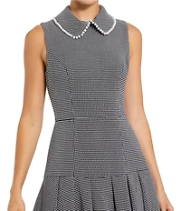 Mac Duggal Sleeveless Collared Boucle Pleated Mini Dress