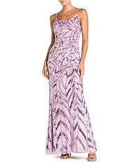 Mac Duggal Sleeveless Cowl Back Beaded Column Gown