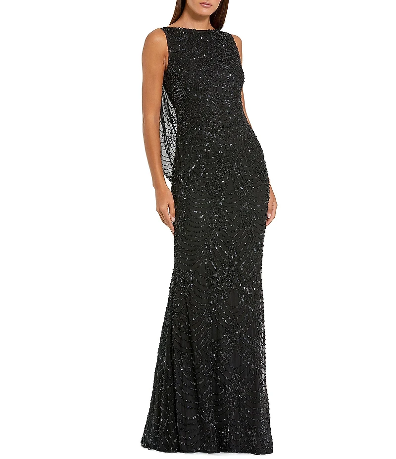 Mac Duggal Sleeveless Cowl Back With Draped Beading Gown