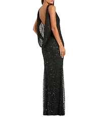 Mac Duggal Sleeveless Cowl Back With Draped Beading Gown