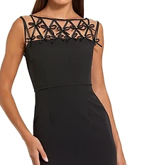 Mac Duggal Sleeveless Crepe Embellished Bows Crew Neck Sheath Gown