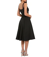 Mac Duggal Sleeveless Crepe Midi Dress With Rhinestone Detail & Side Cut Outs