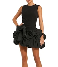 Mac Duggal Sleeveless Drop Waist Mix Media Ruffle Bubble Skirt Mini Dress