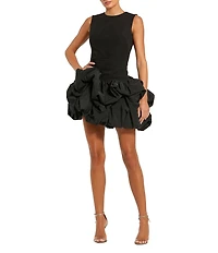 Mac Duggal Sleeveless Drop Waist Mix Media Ruffle Bubble Skirt Mini Dress