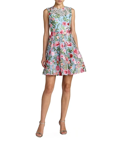 Mac Duggal Sleeveless Embroidered Lace High Neck Mini Dress